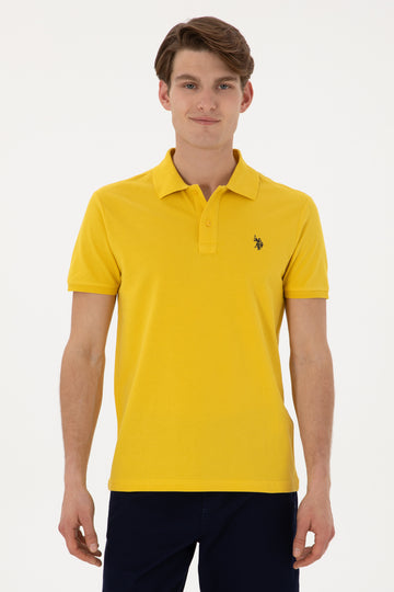 Men's Slim Fit Polo Neck Yellow Basic T-Shirt