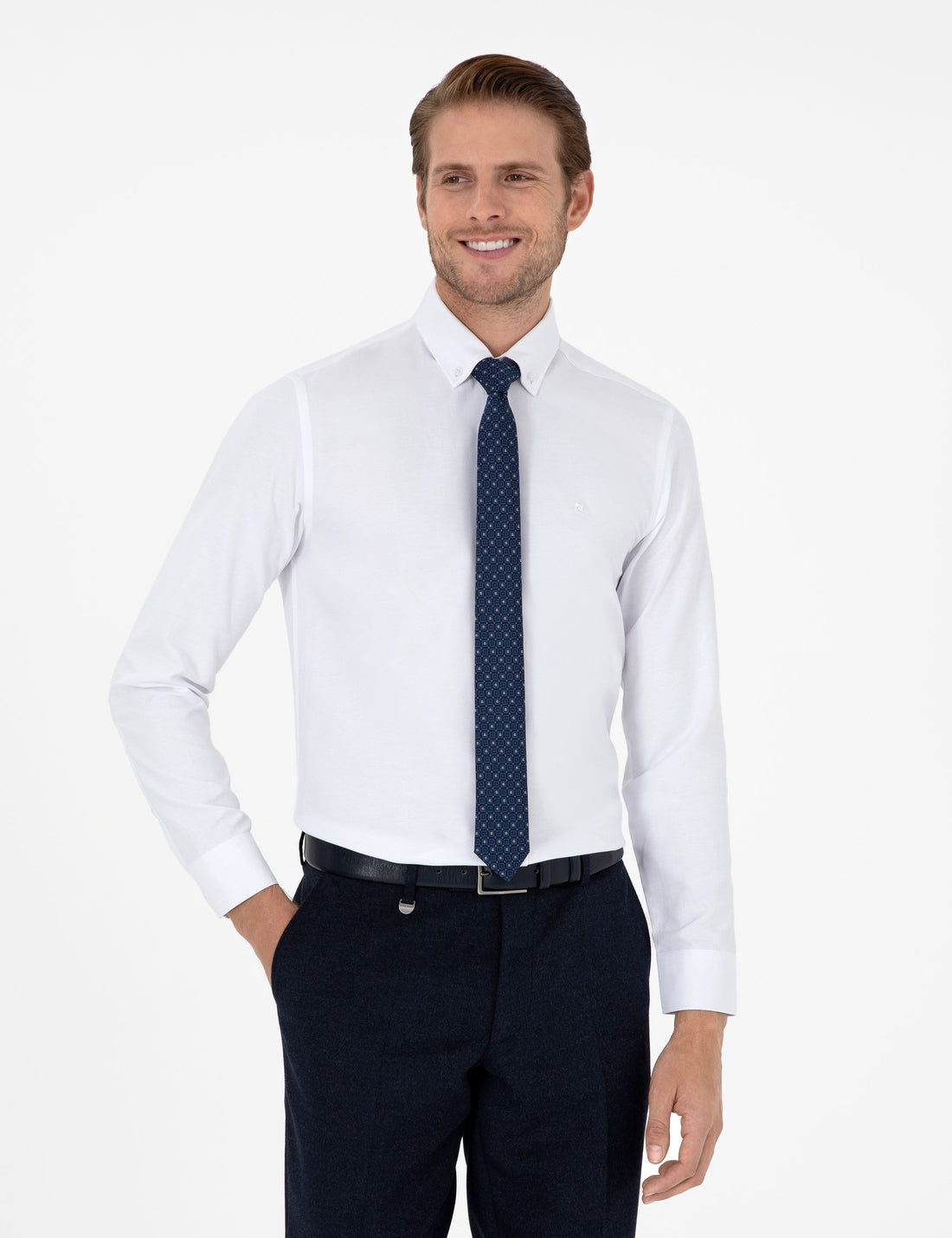 White Slim Fit Long Sleeve Shirt