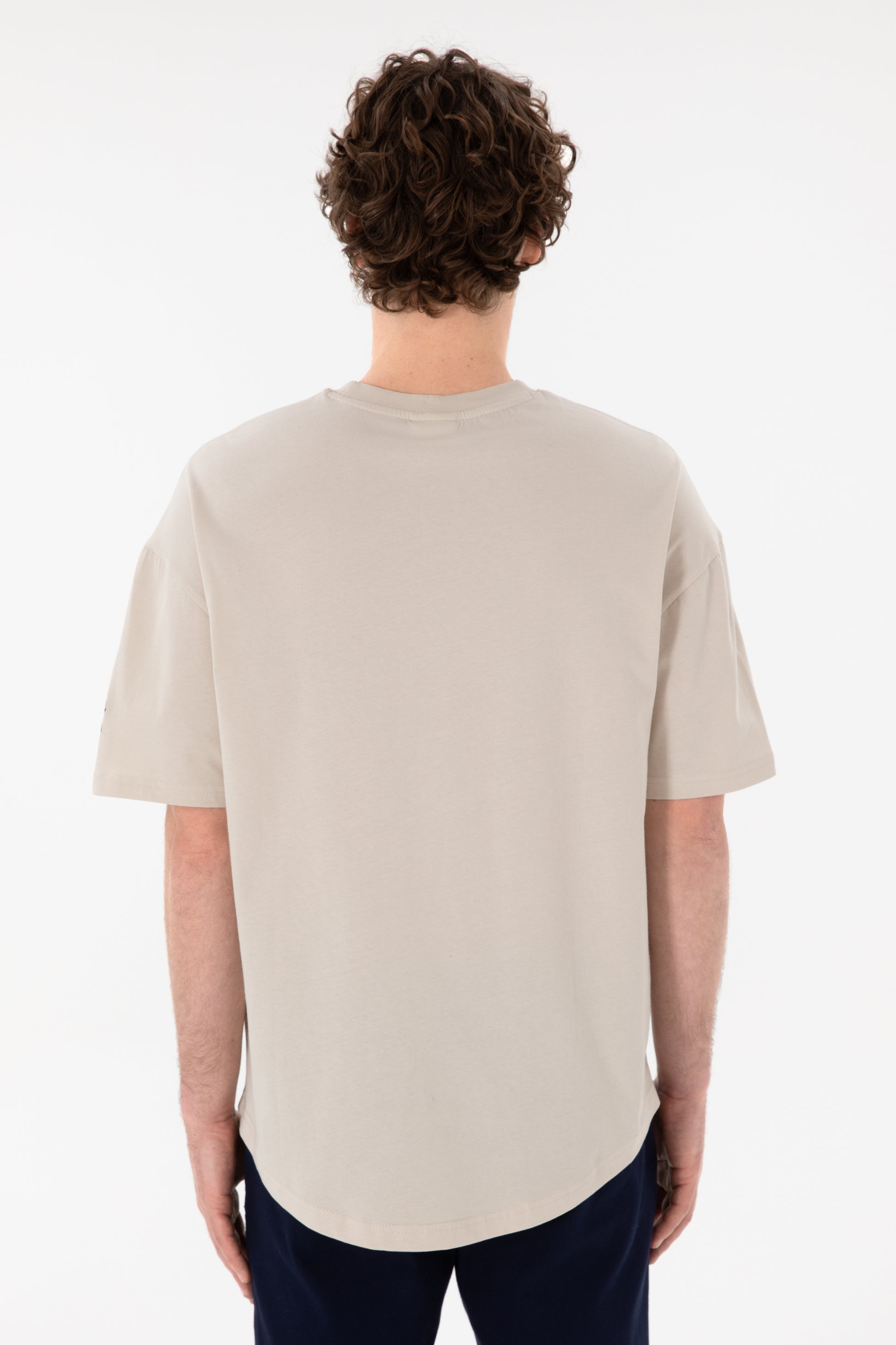 Men's Long Fit Crew Neck Stone Basic T-Shirt