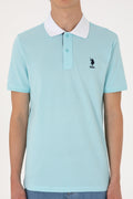 Men's Regular Fit Polo Neck Aqua T-Shirt
