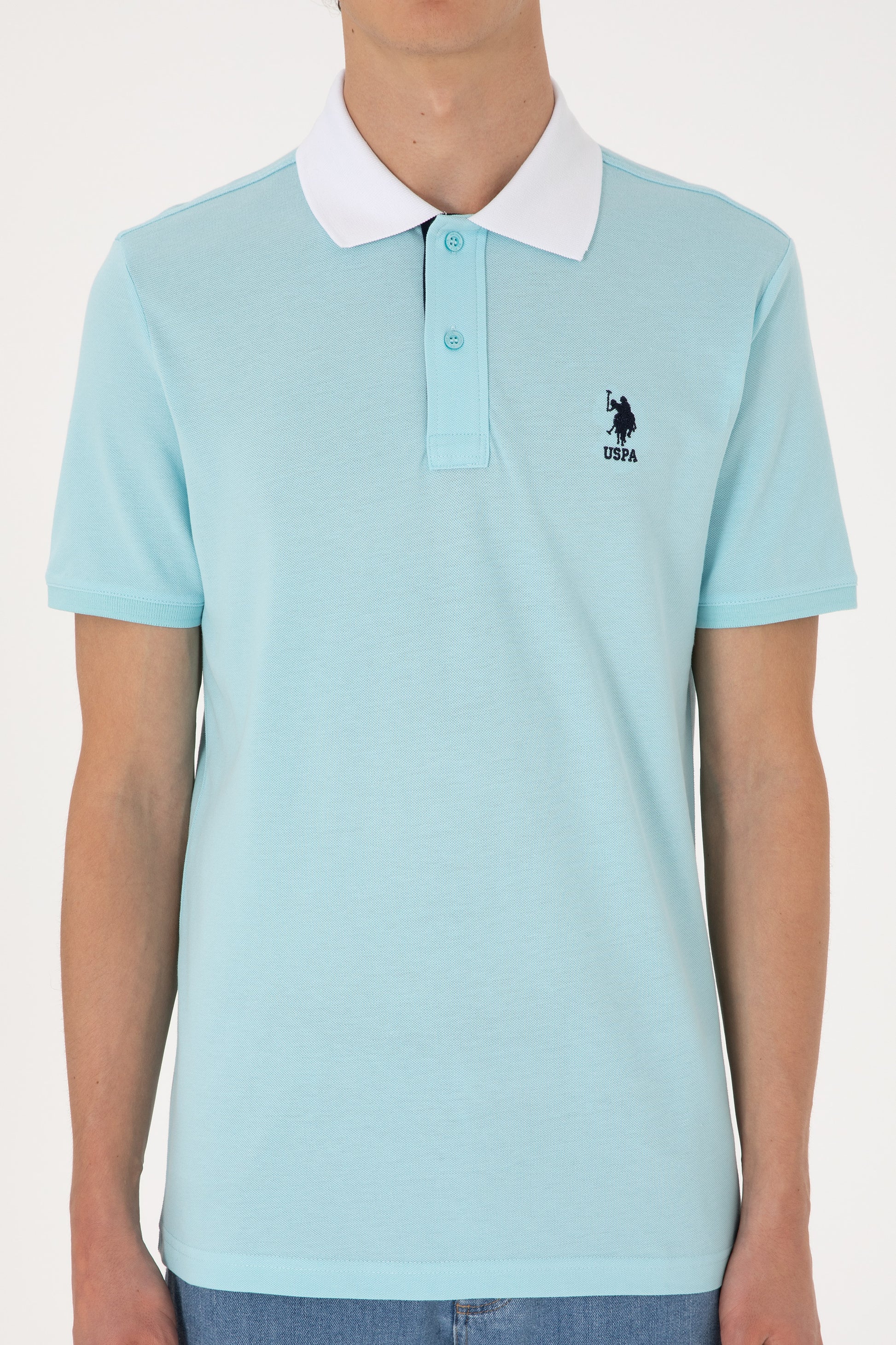Men's Regular Fit Polo Neck Aqua T-Shirt