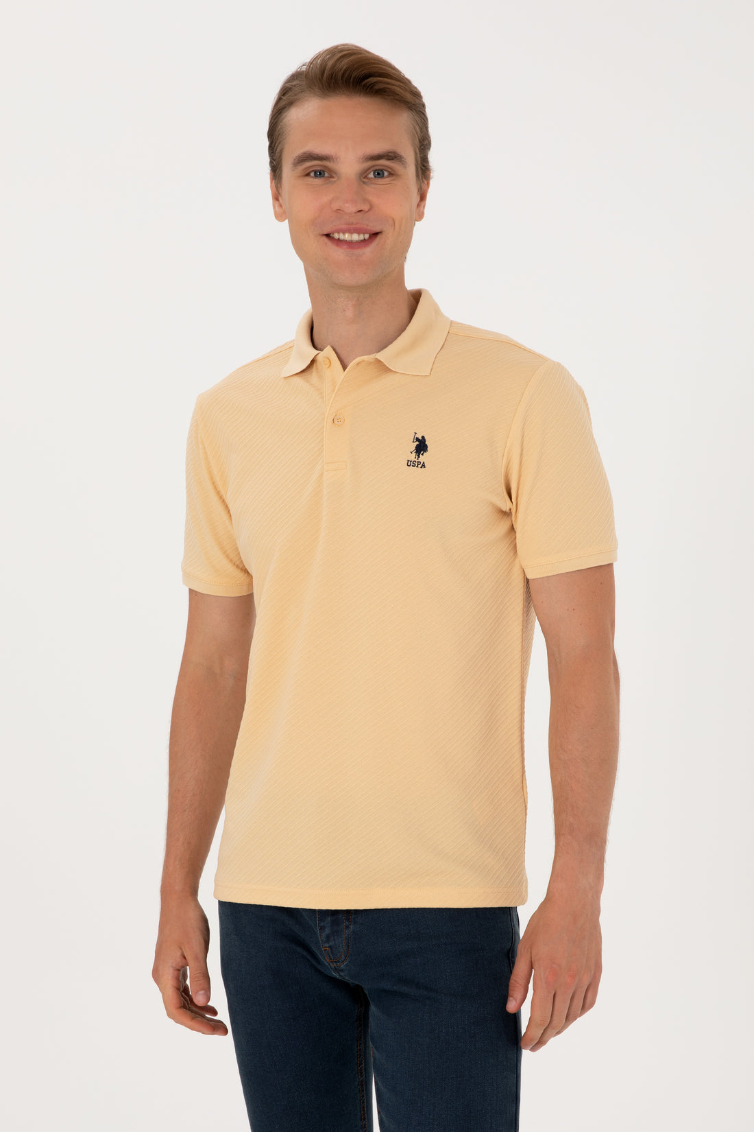 Men's Regular Fit Polo Neck Beige T-Shirt