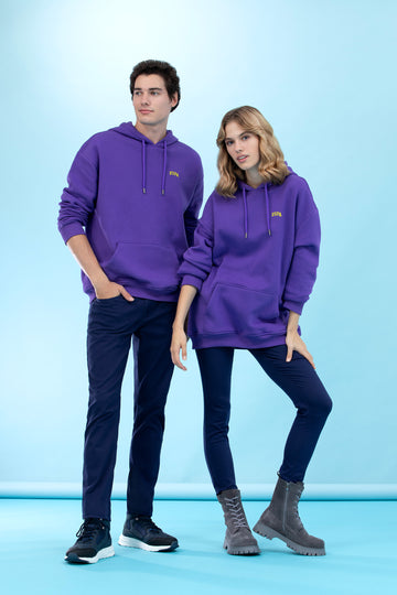 Purple Hooded Oversize Basic Sweatshirt