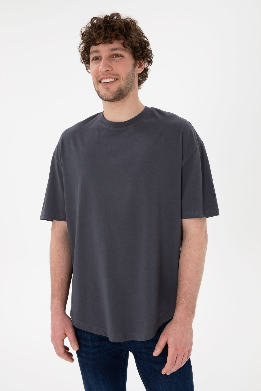 Men's Long Fit Crew Neck Anthracite Basic T-Shirt