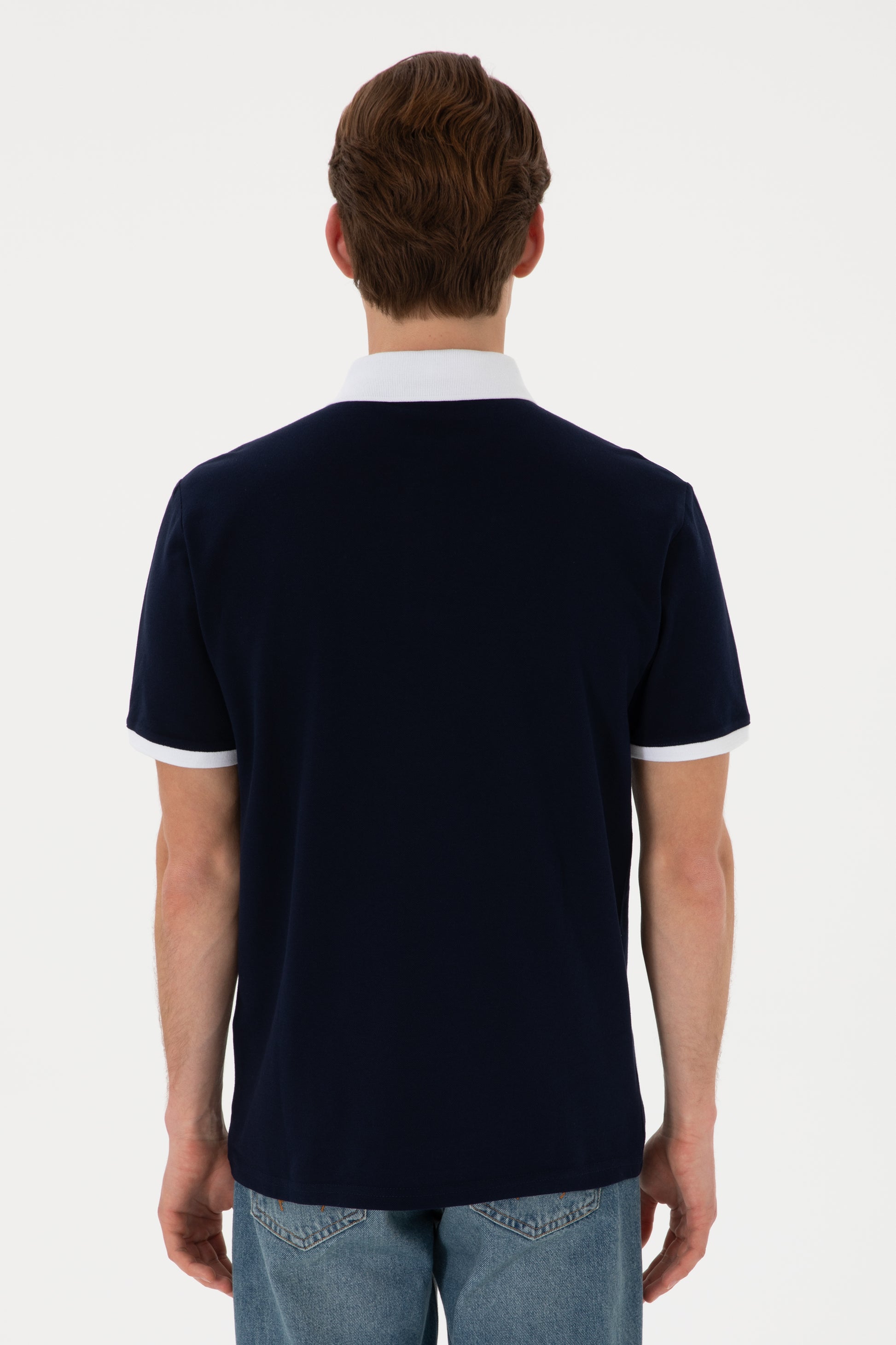 Men's Regular Fit Polo Neck Navy Basic T-Shirt