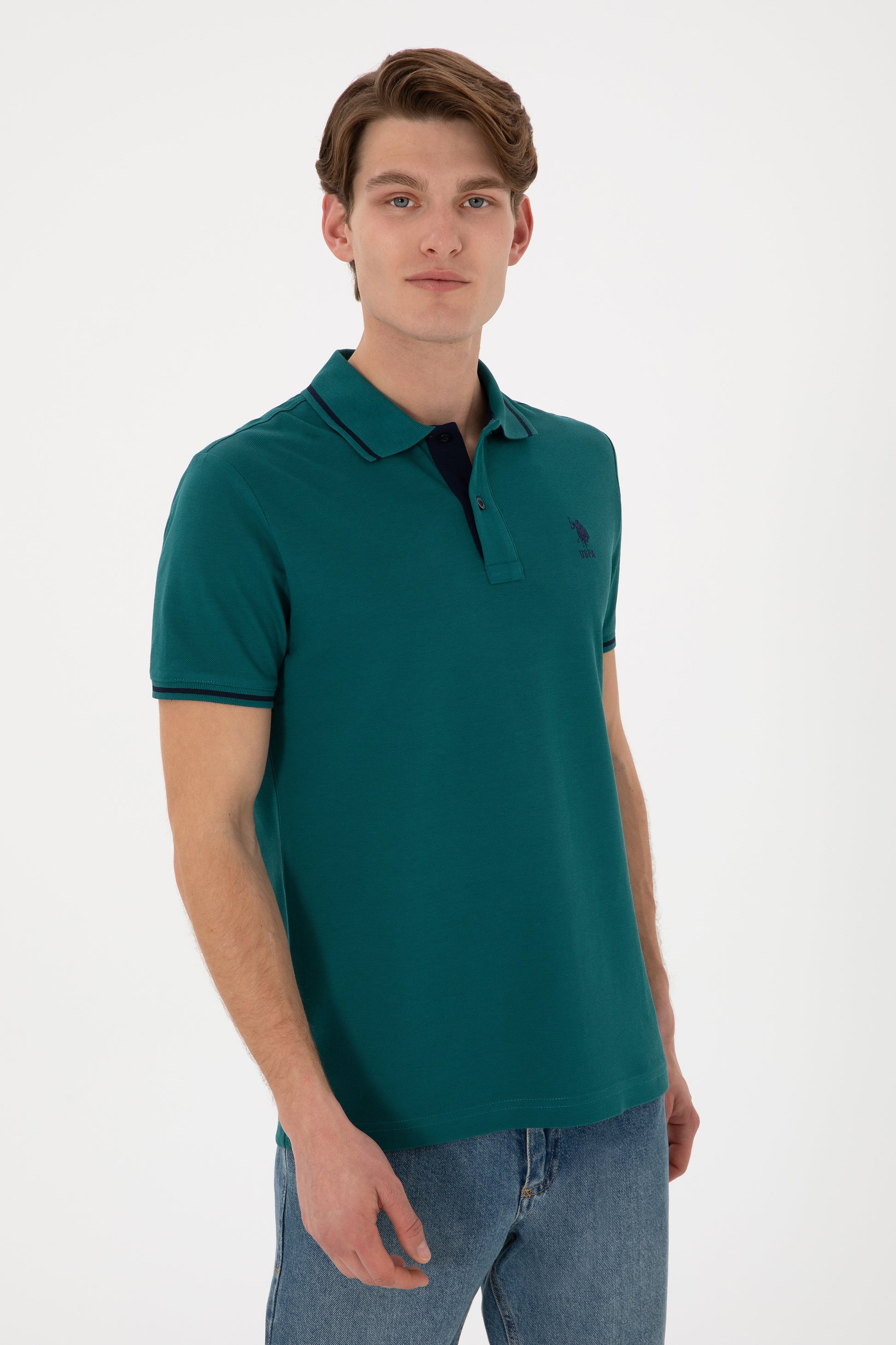 Men's Slim Fit Polo Neck Dark Green Basic T-Shirt