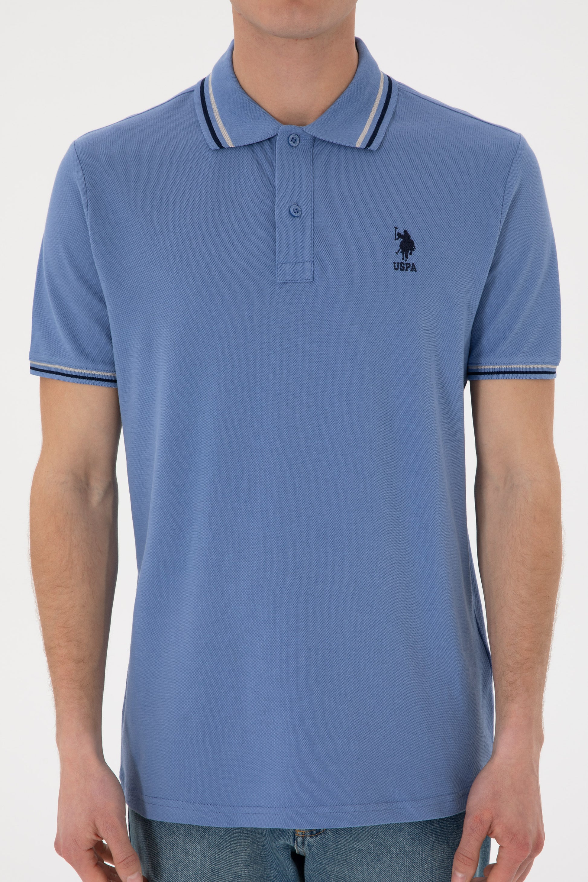 Men's Regular Fit Polo Neck Dark Blue Basic T-Shirt
