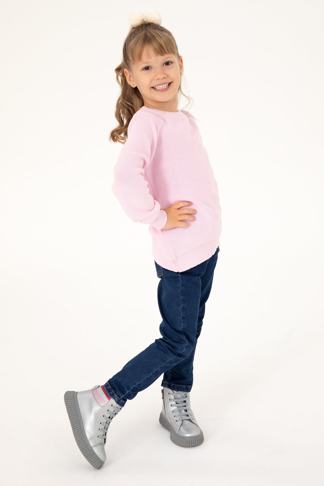 Girls' Pink Crew Neck Basic Sweater