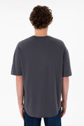 Men's Long Fit Crew Neck Anthracite Basic T-Shirt