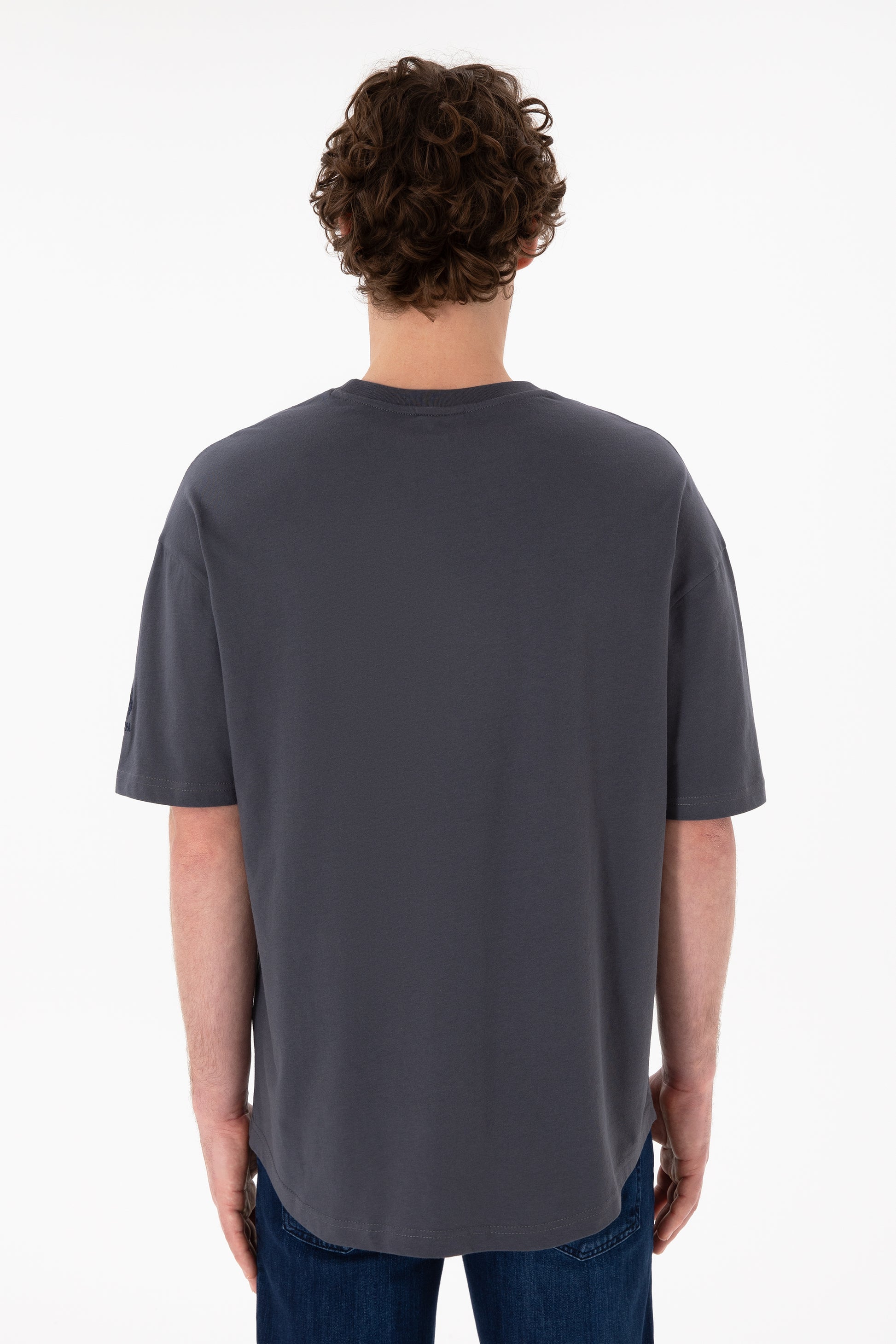 Men's Long Fit Crew Neck Anthracite Basic T-Shirt