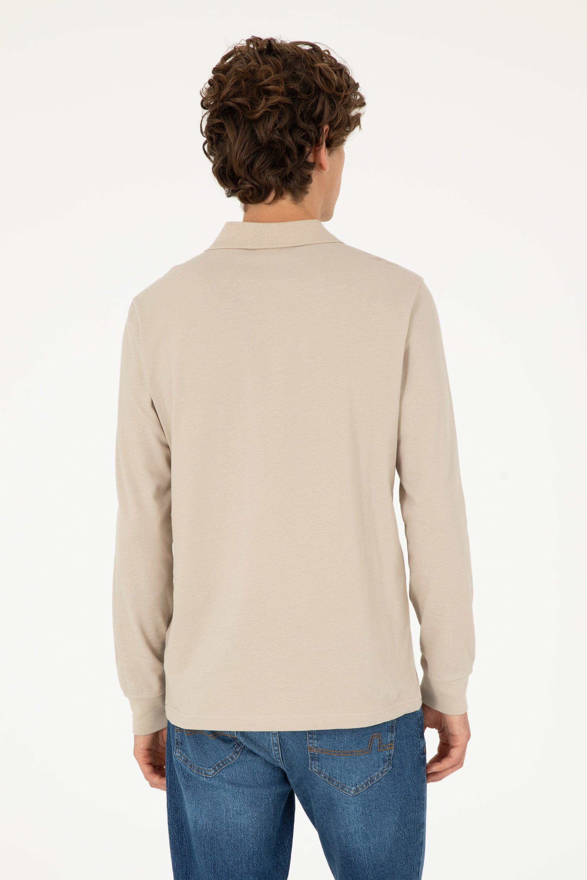 Men's Regular Fit Polo Neck Stone Basic Sweatshirt