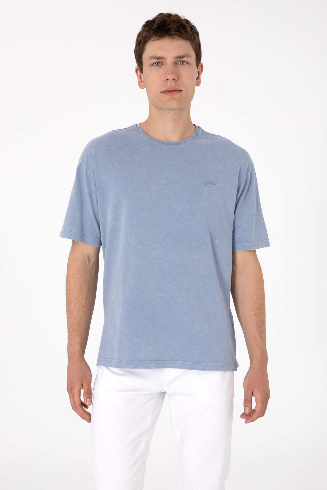 Men's Comfort Fit Crew Neck Blue Wash T-Shirt