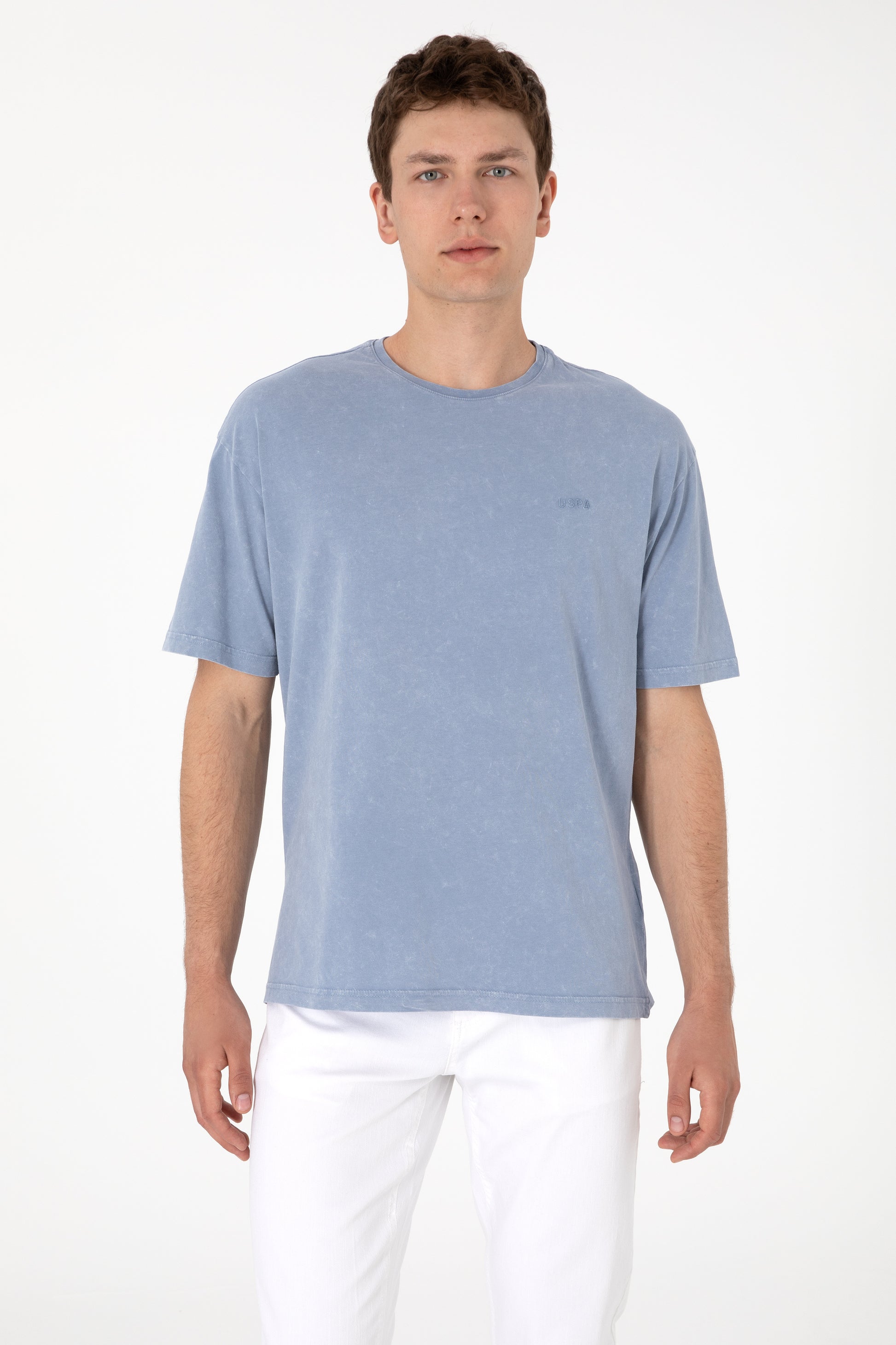 Men's Comfort Fit Crew Neck Blue Wash T-Shirt