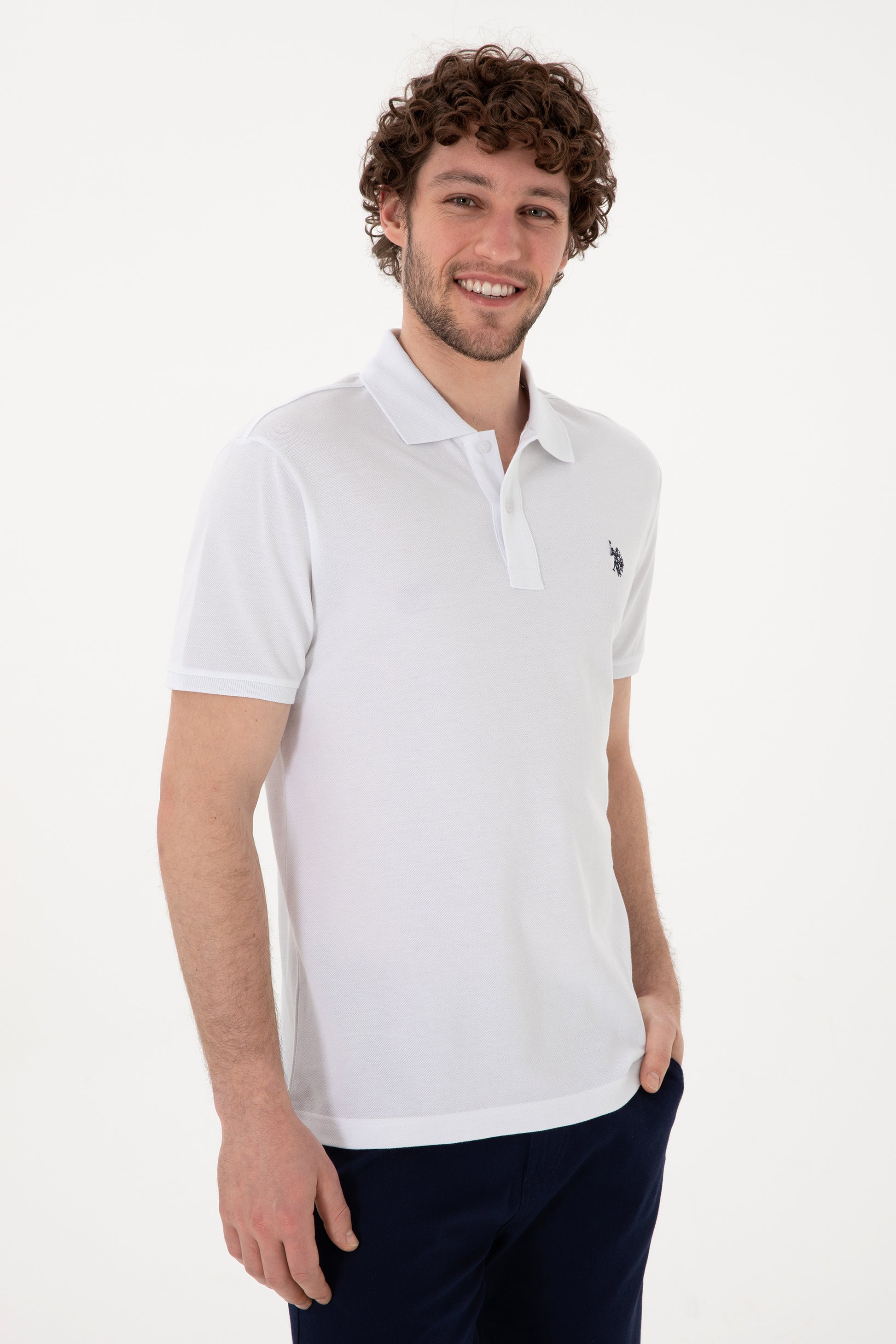 Men's Slim Fit Polo Neck White Basic T-Shirt