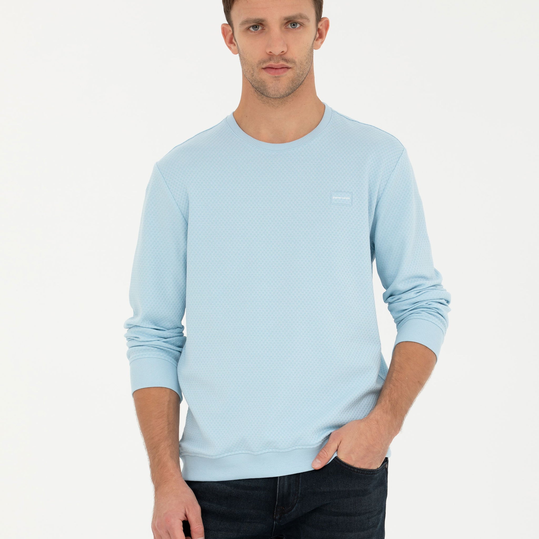 Light Blue Regular Fit Crew Neck Sweatshirt