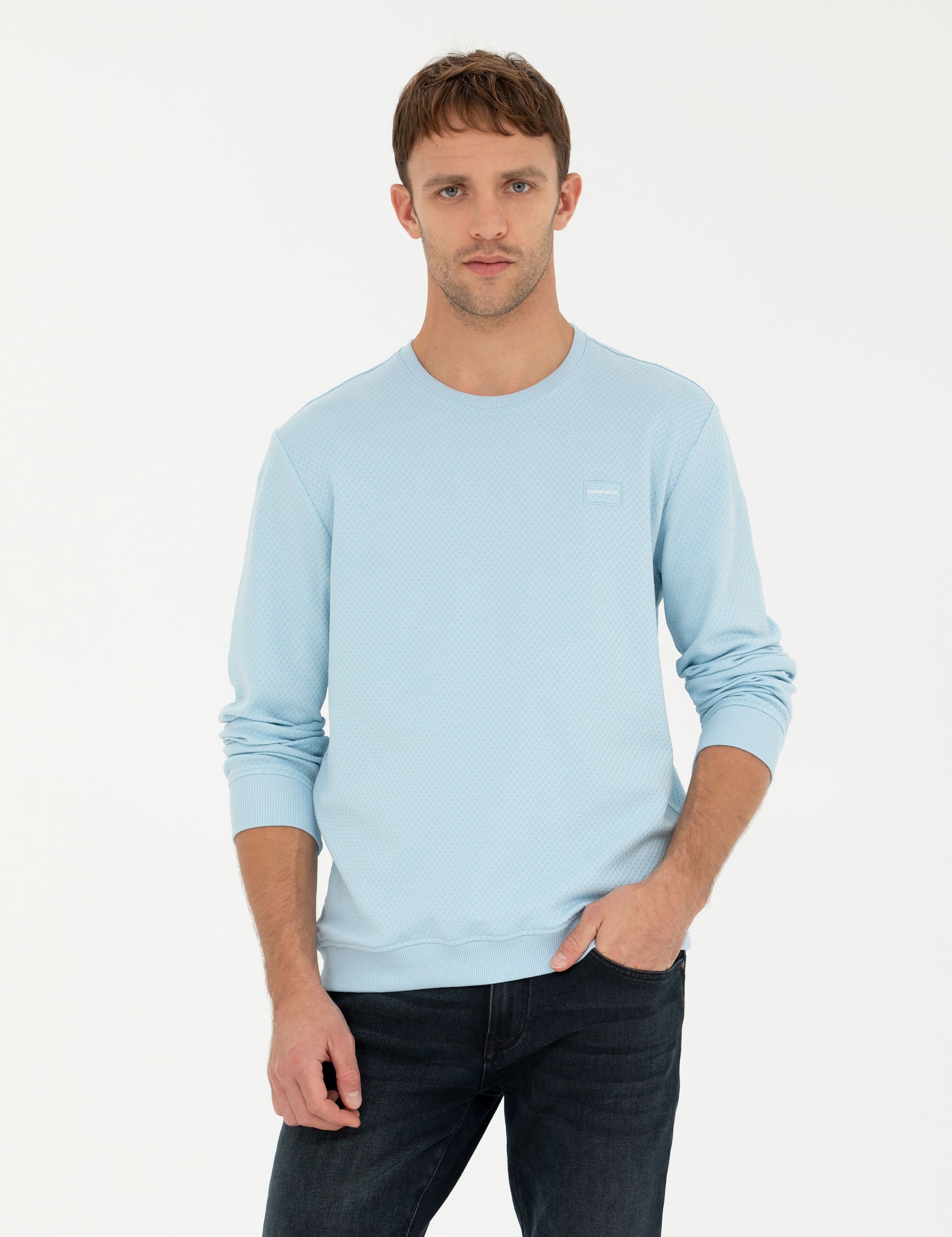 Light Blue Regular Fit Crew Neck Sweatshirt