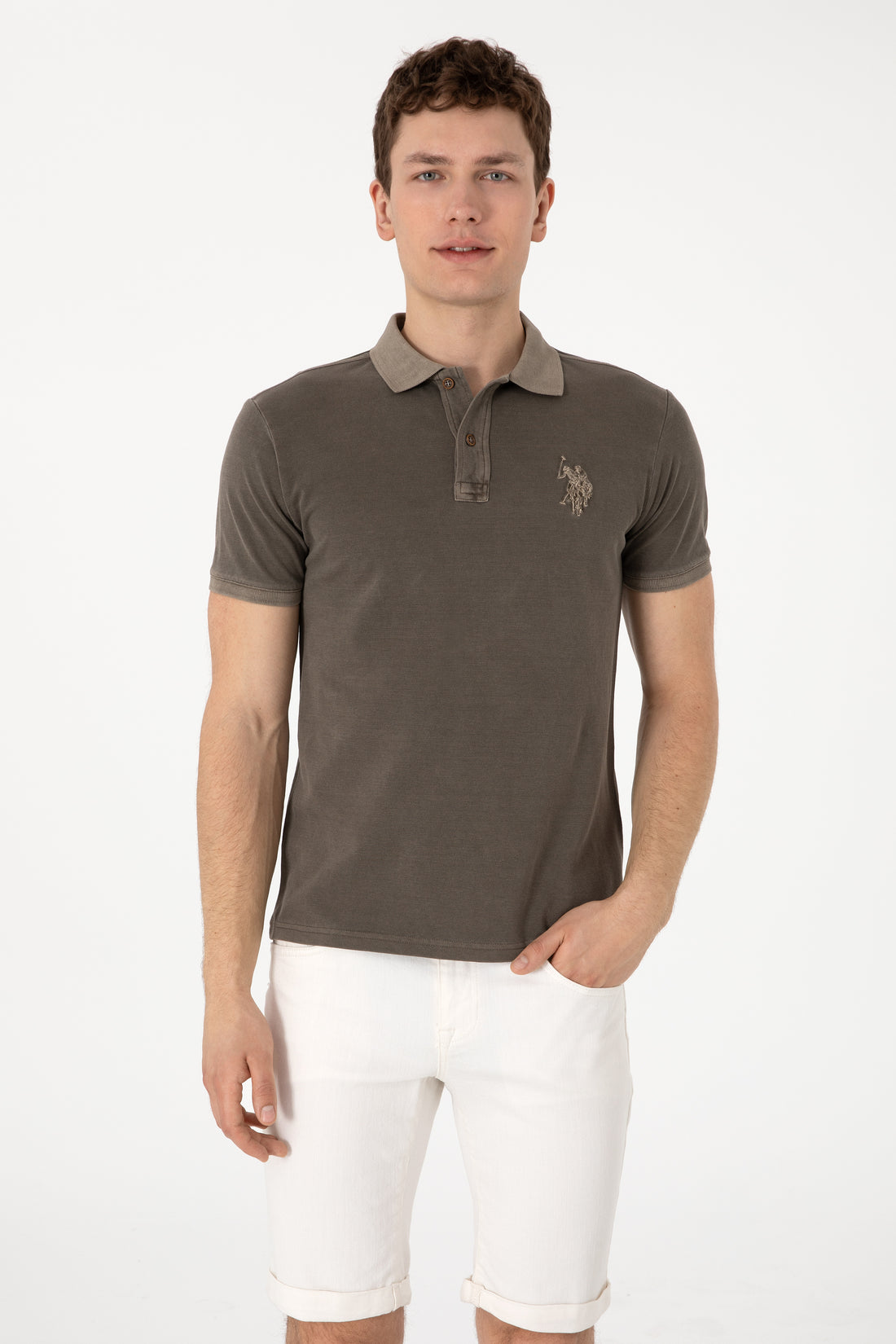 Men's Slim Fit Polo Neck Mink Wash Basic T-Shirt
