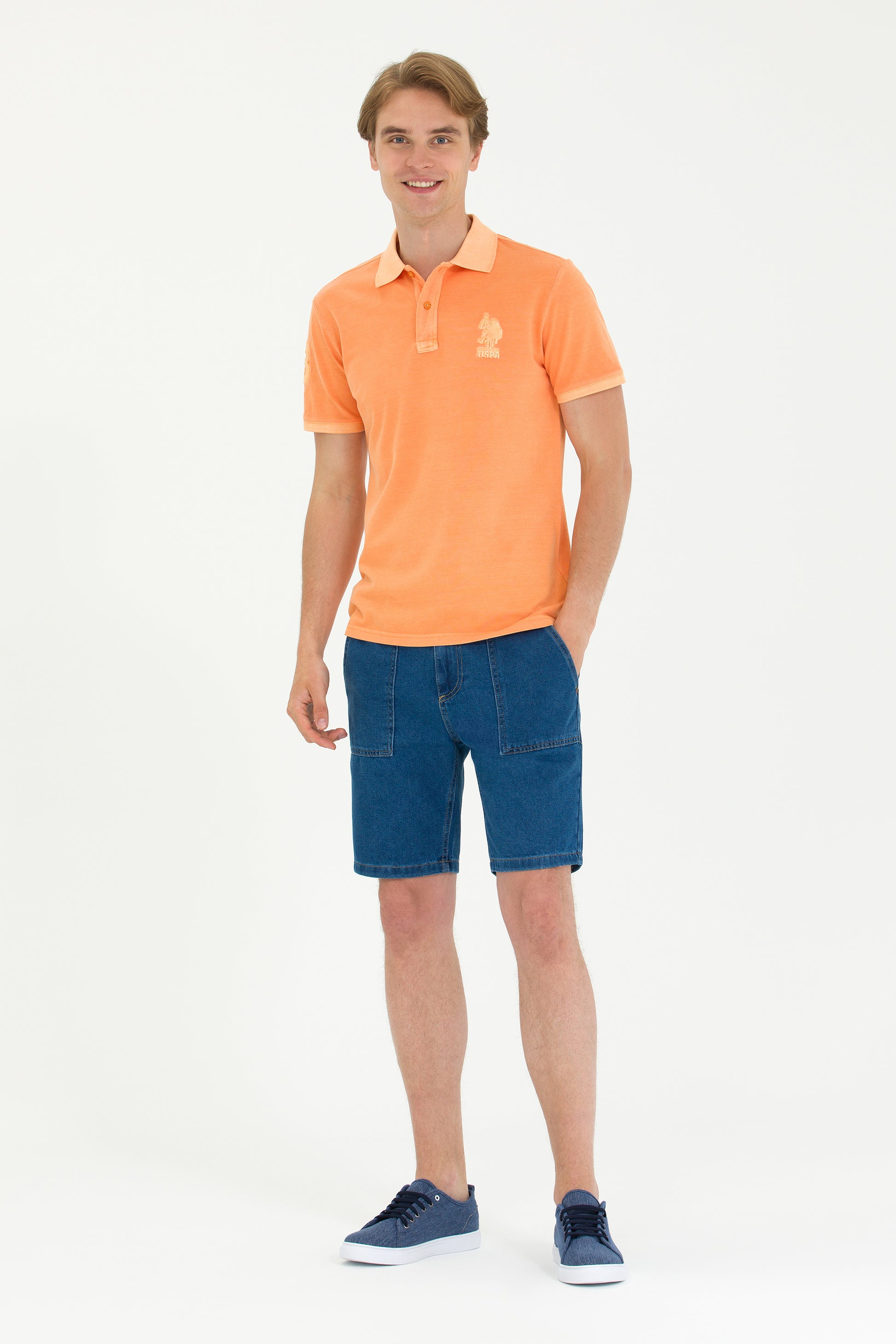 Men's Orange Basic Polo Neck T-Shirt