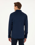 Navy Blue Slim Fit Knitted Shirt