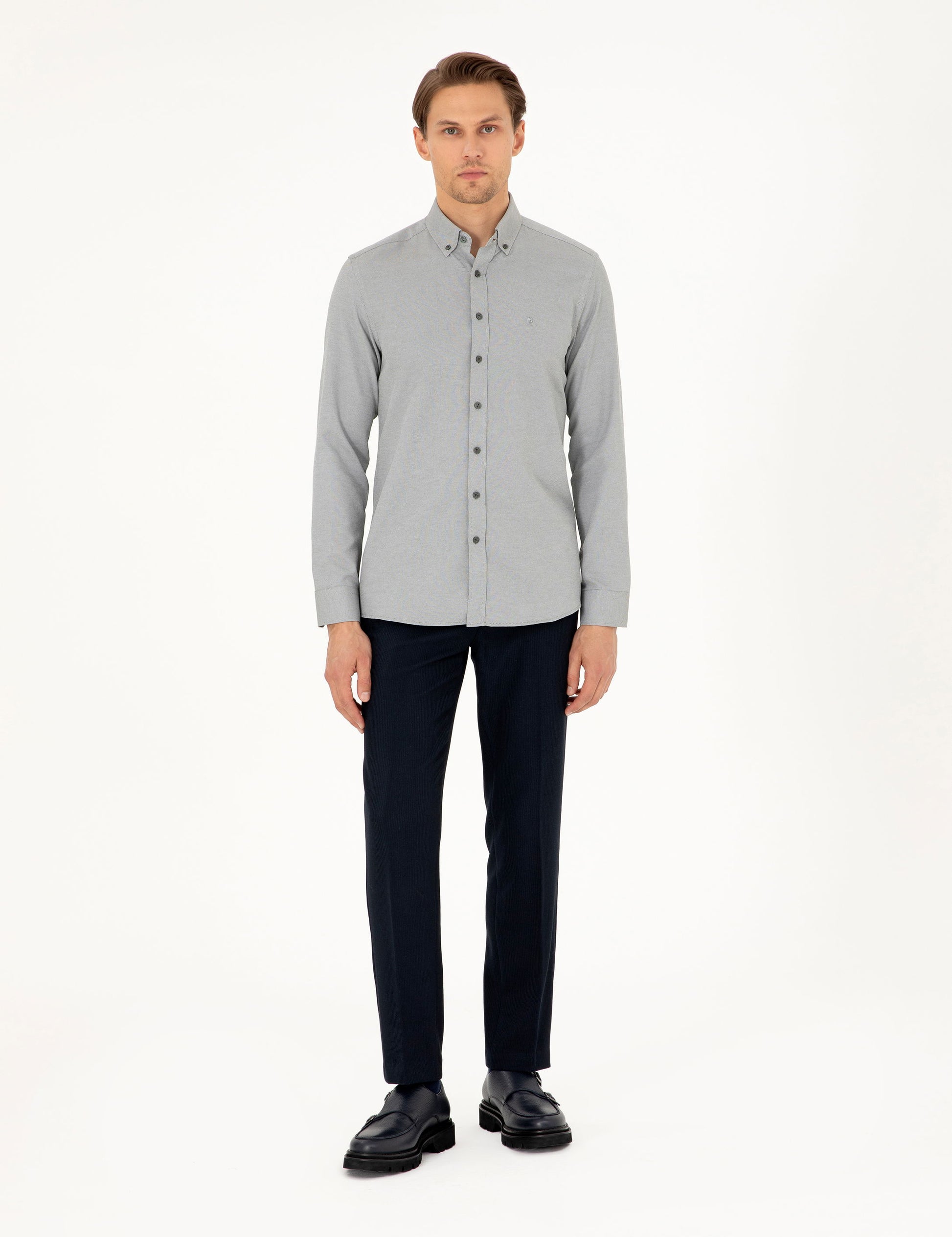 Khaki Oxford Slim Fit Long Sleeve Shirt