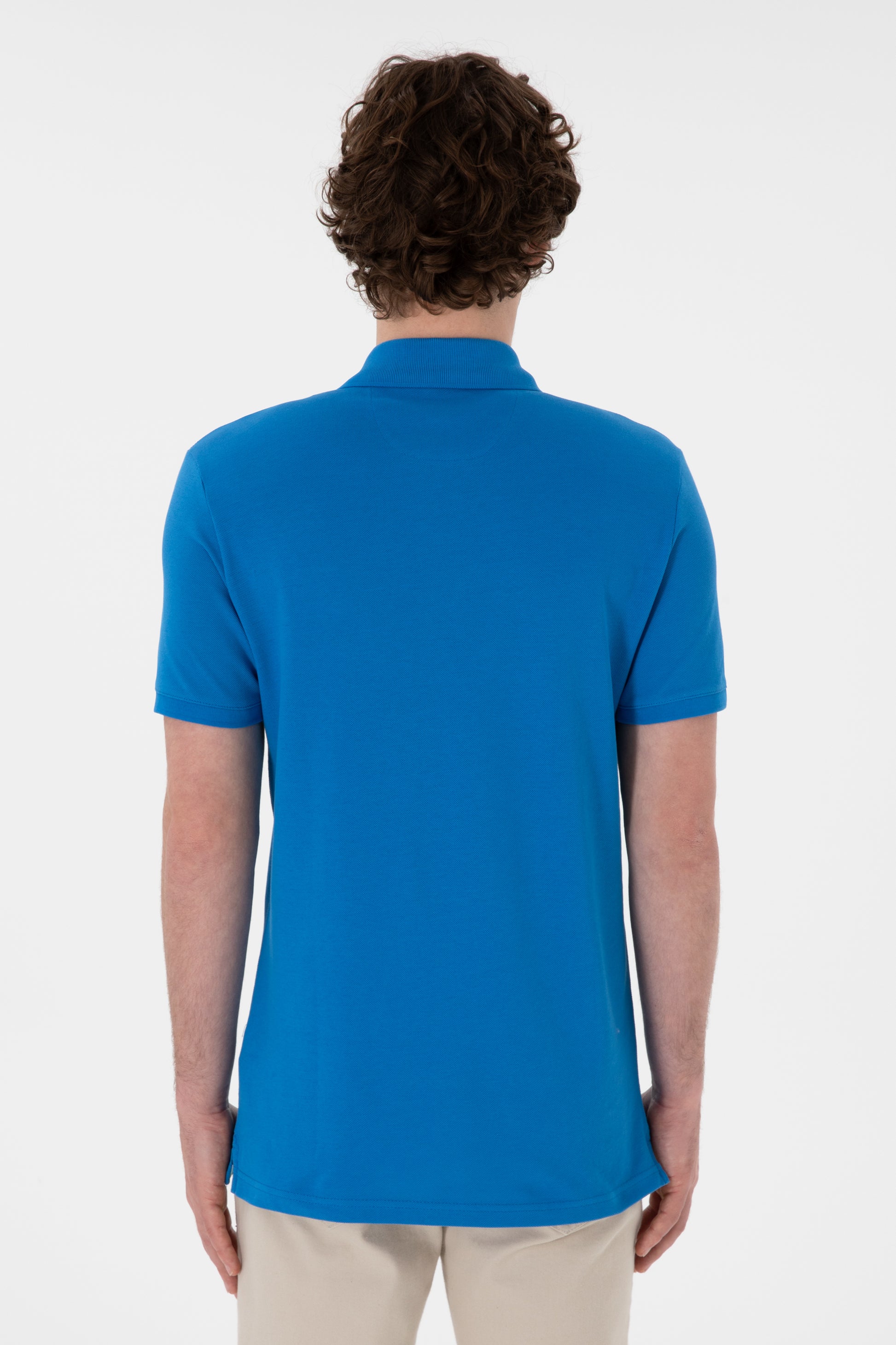 Men's Slim Fit Polo Neck Cobalt Basic T-Shirt