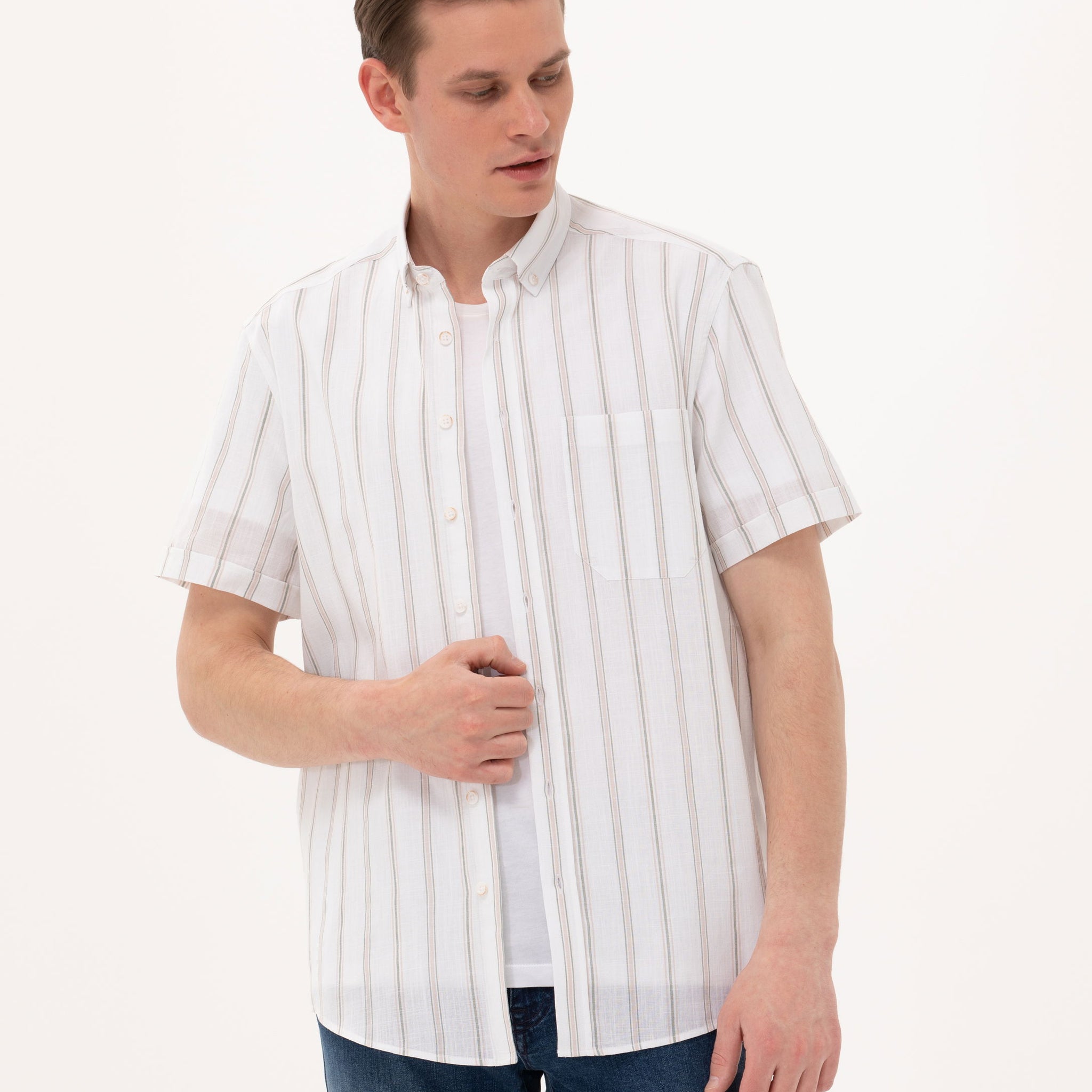 Khaki Comfort Fit Short Sleeve Shirt