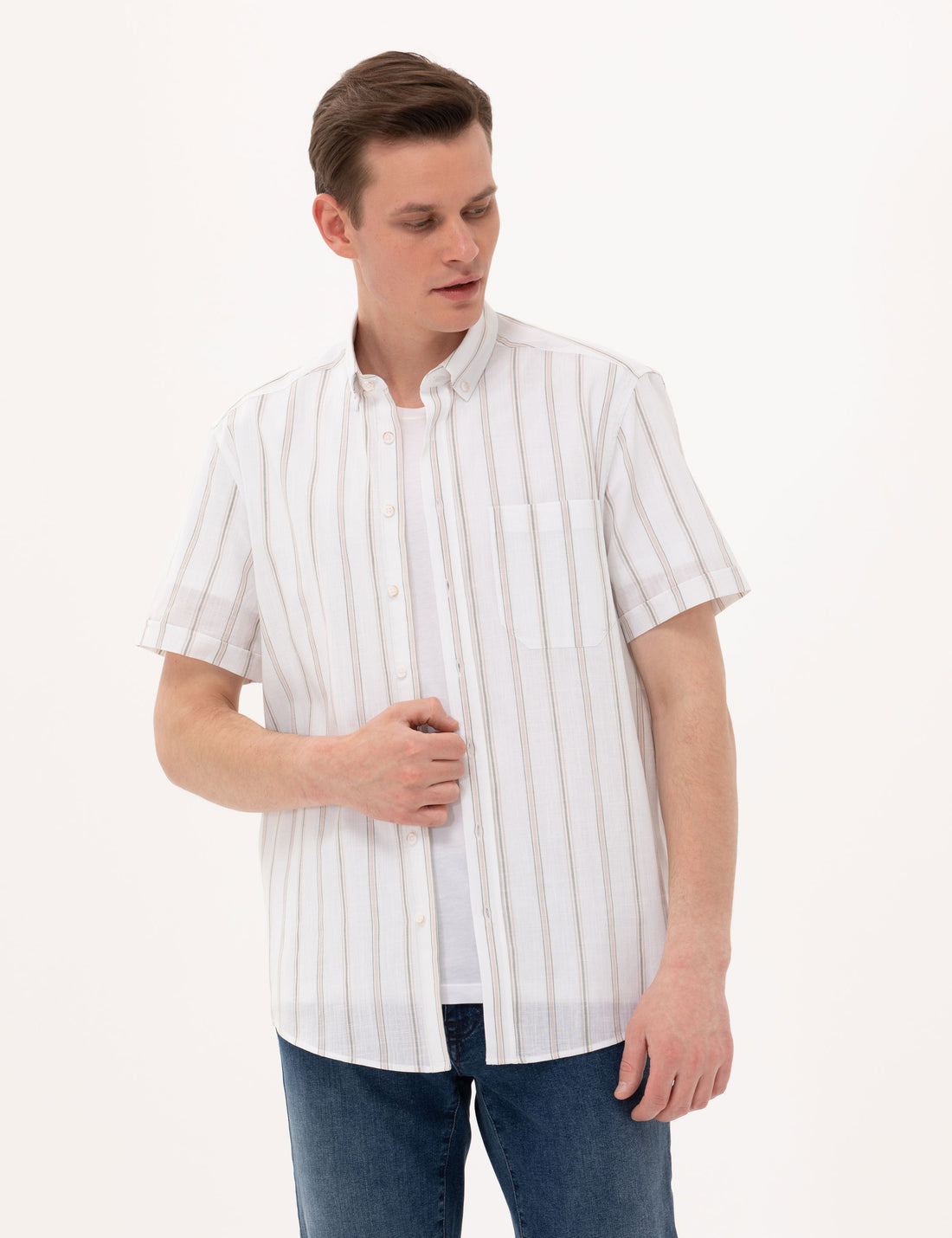 Khaki Comfort Fit Short Sleeve Shirt
