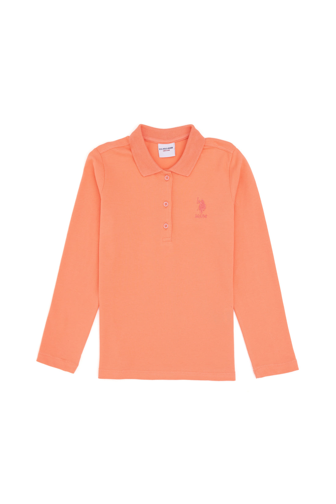 Girls' Salmon Polo Collar Basic Sweatshirt