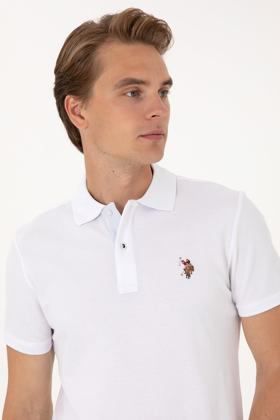 Men's Slim Fit Polo Neck White Basic T-Shirt