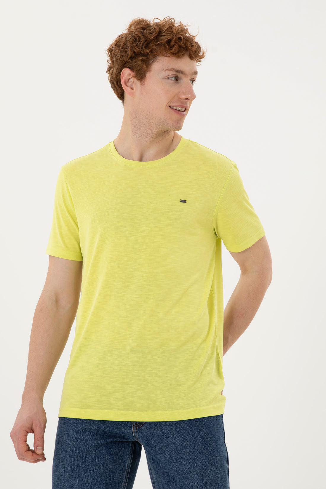Men's Regular Fit Crew Neck Peanut Green Basic T-Shirt