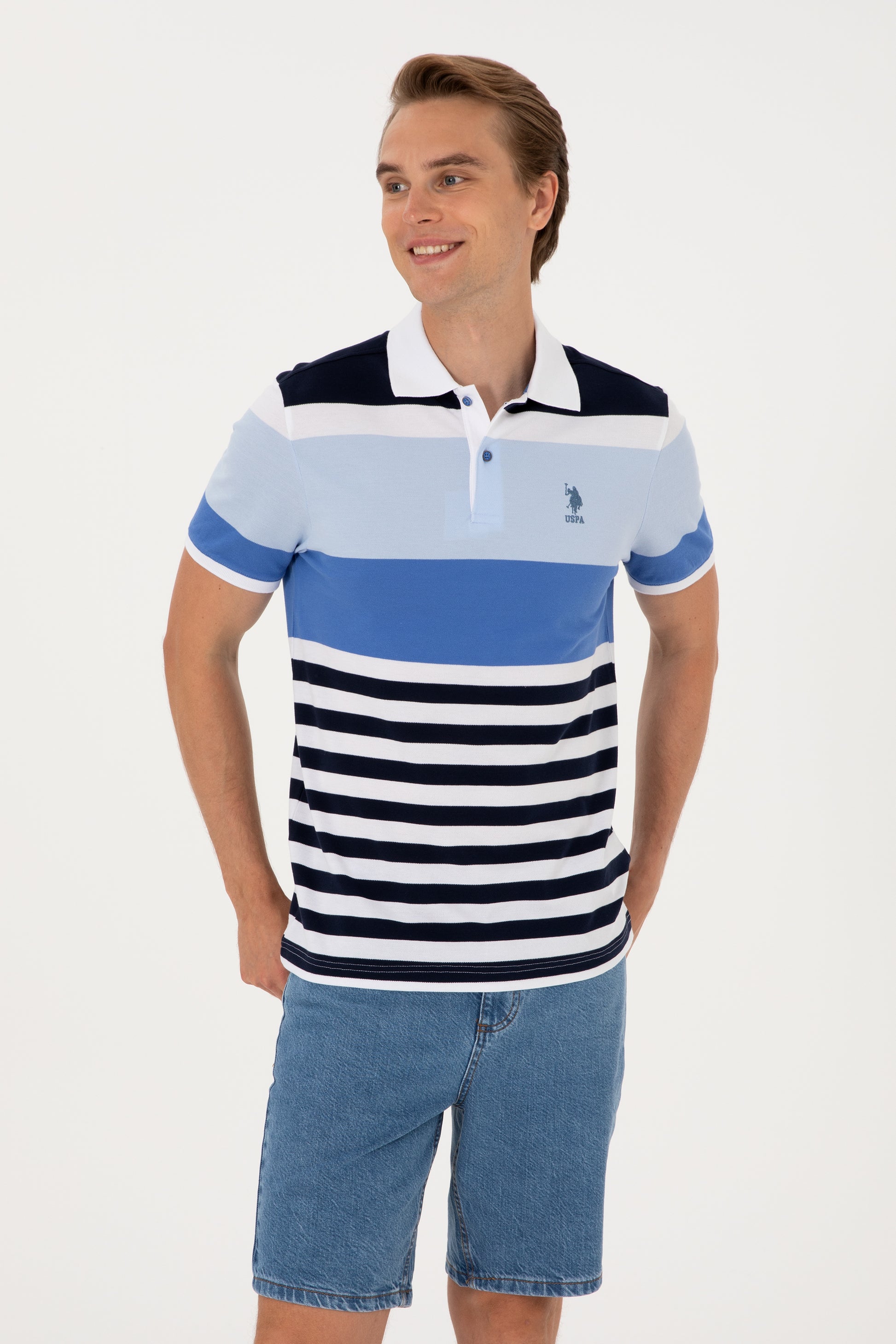 Men's Regular Fit Polo Neck Indigo T-Shirt