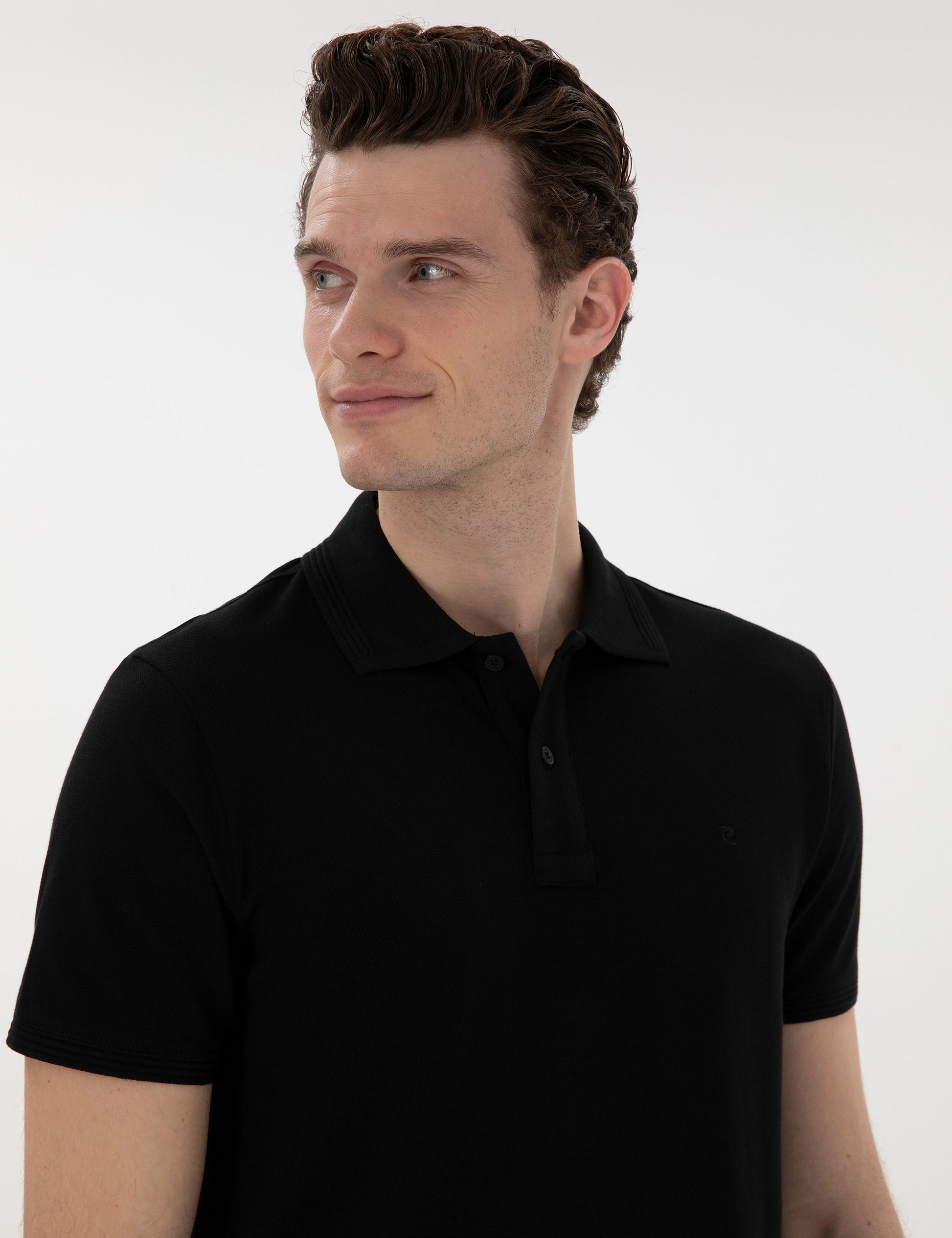 Black Slim Fit No-Fold Polo Neck Basic T-Shirt