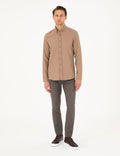 Light Brown Slim Fit Long Sleeve Shirt