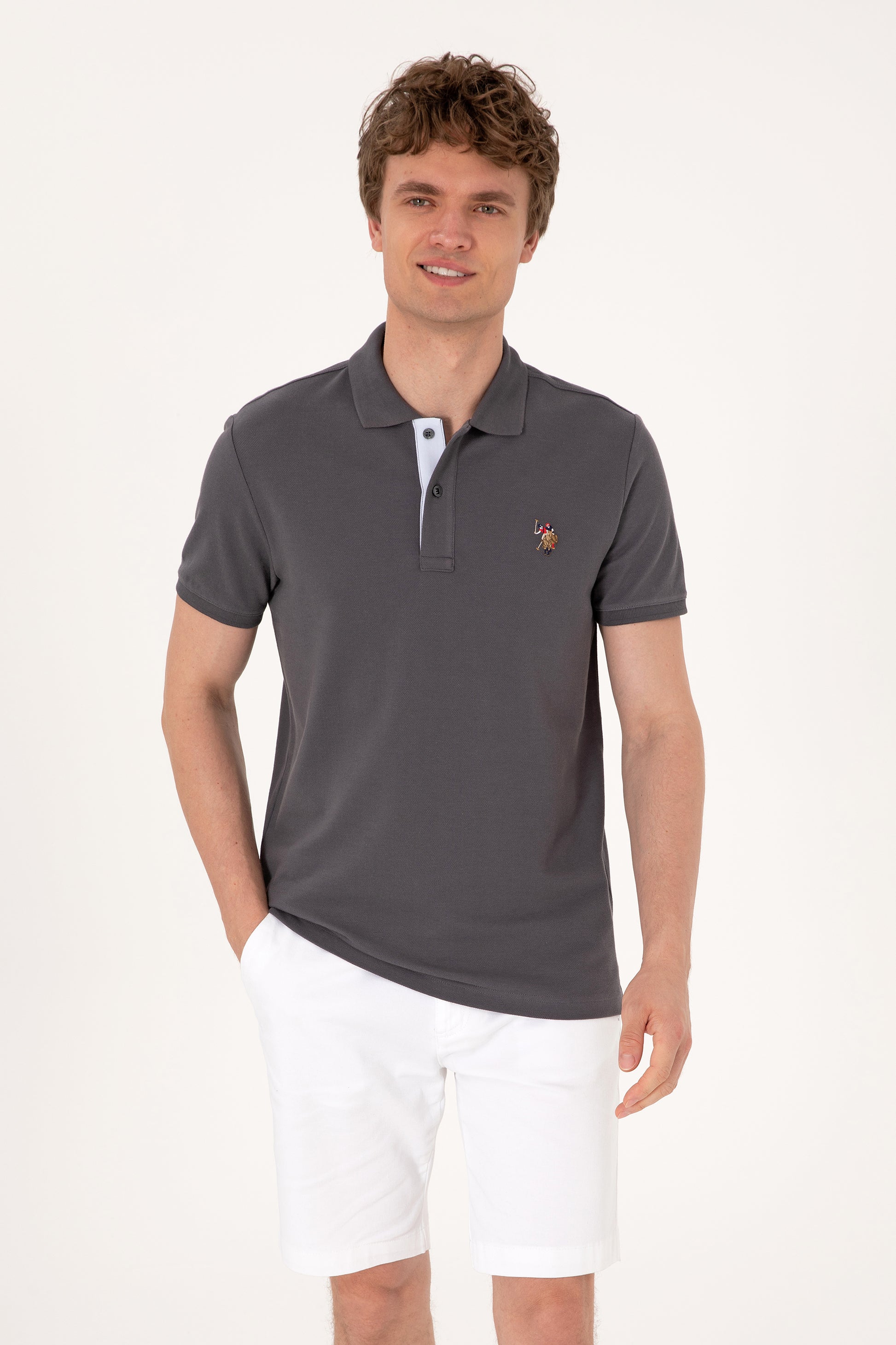 Men's Slim Fit Polo Neck Anthracite Basic T-Shirt