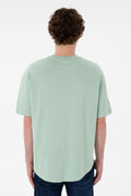 Men's Long Fit Crew Neck Water Green Basic T-Shirt