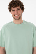 Men's Long Fit Crew Neck Water Green Basic T-Shirt