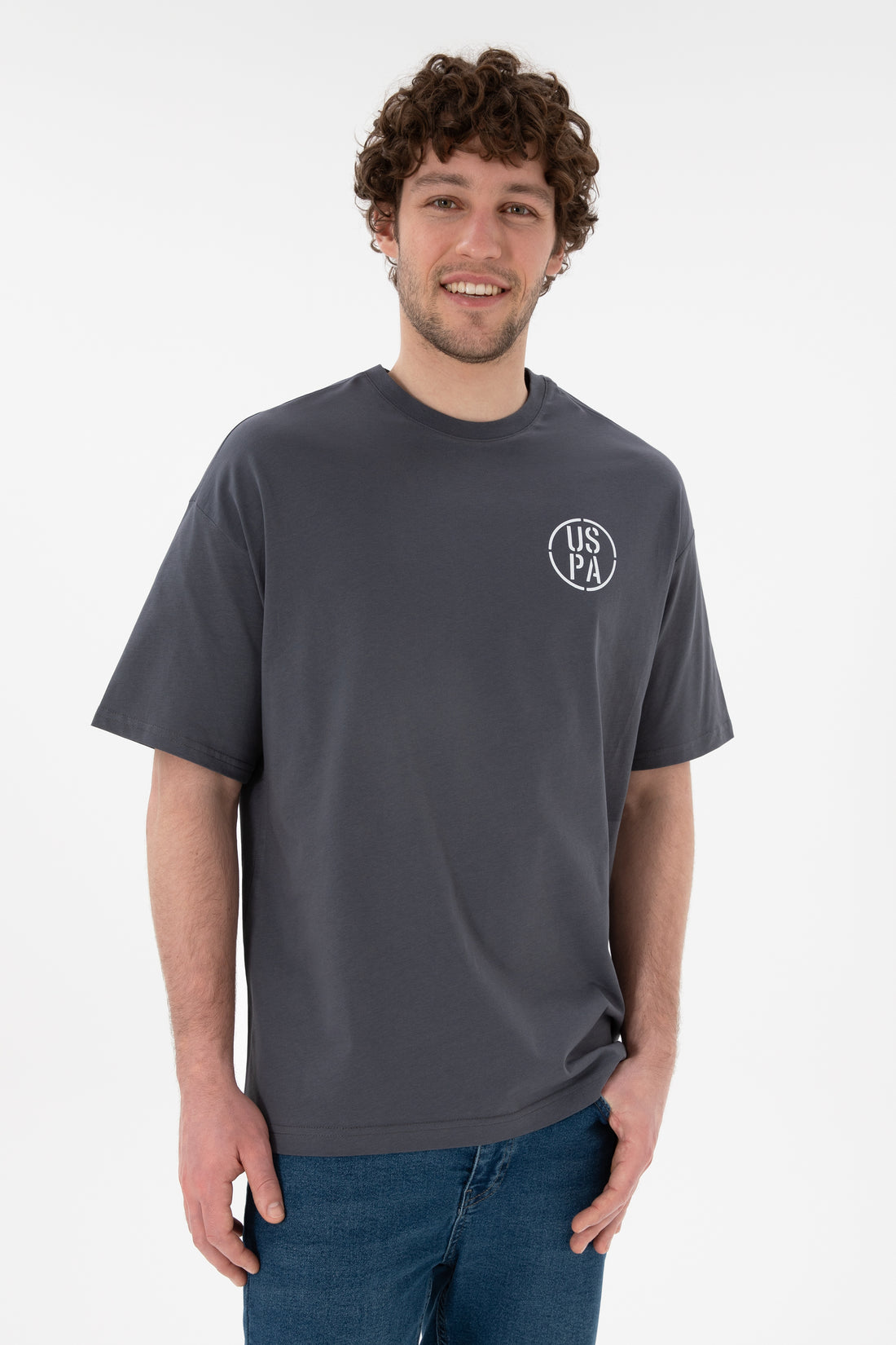 Men's Oversize Fit Crew Neck Anthracite T-Shirt