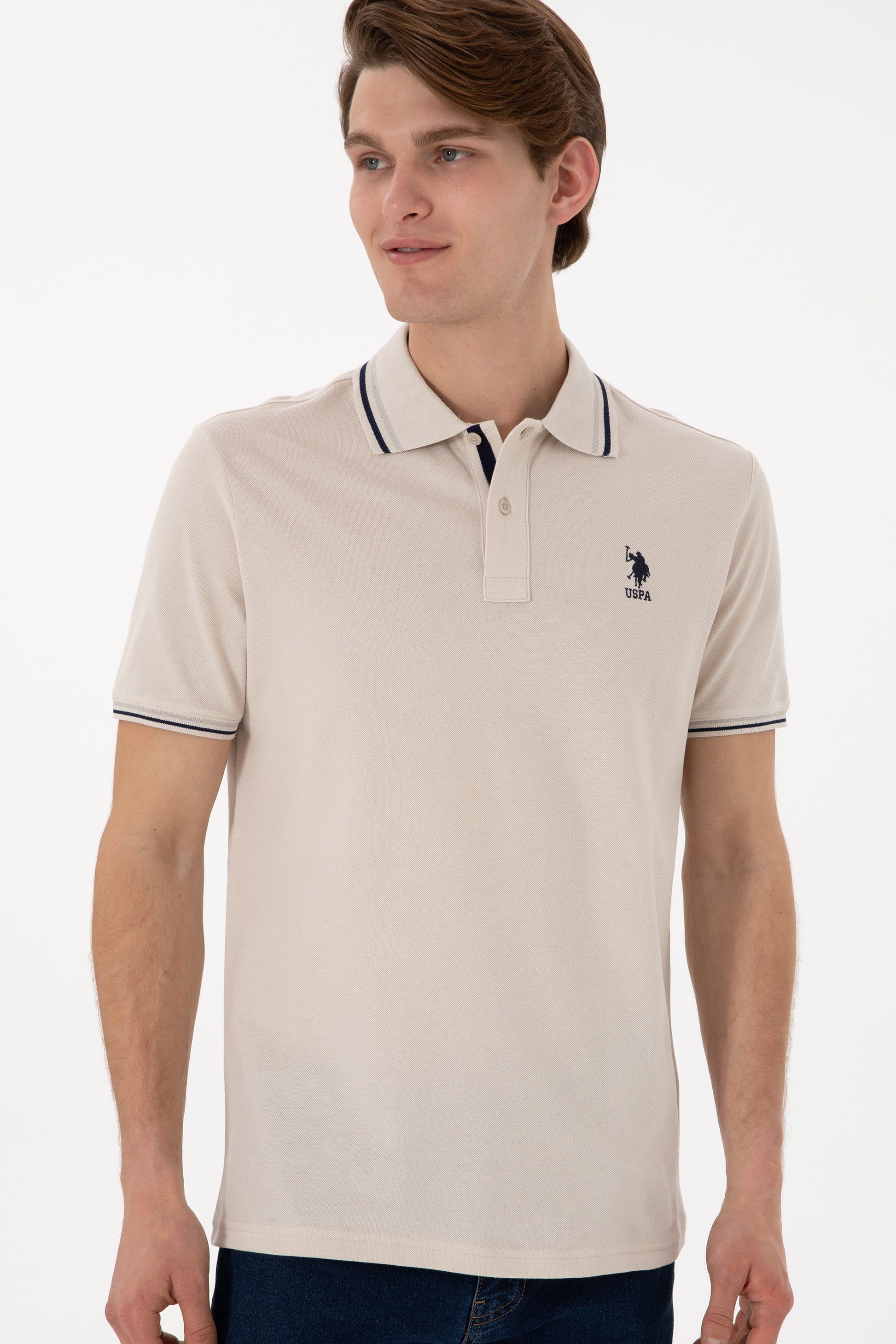 Men's Regular Fit Polo Neck Stone Basic T-Shirt