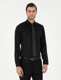 Black Ex. Slim Fit Long Sleeve Basic Shirt
