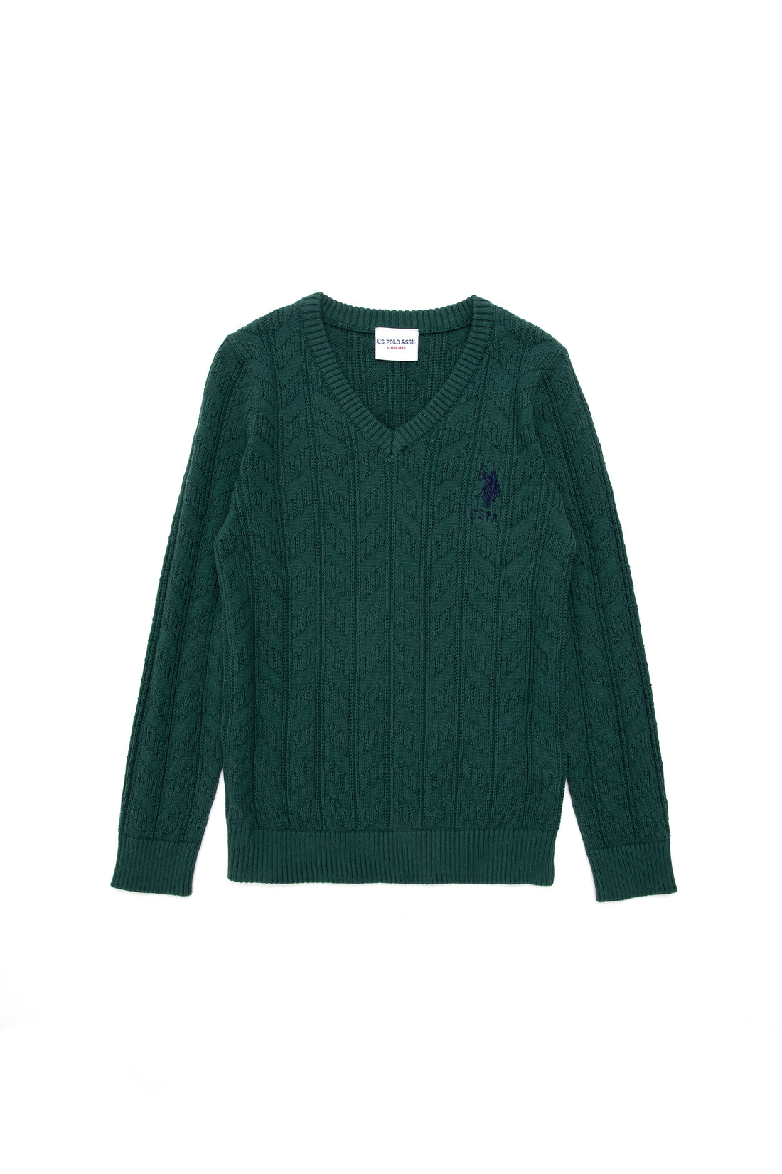 Boys' Dark Green Basic V Neck Sweater