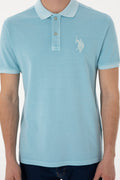 Men's Slim Fit Polo Neck Light Blue Wash Basic T-Shirt