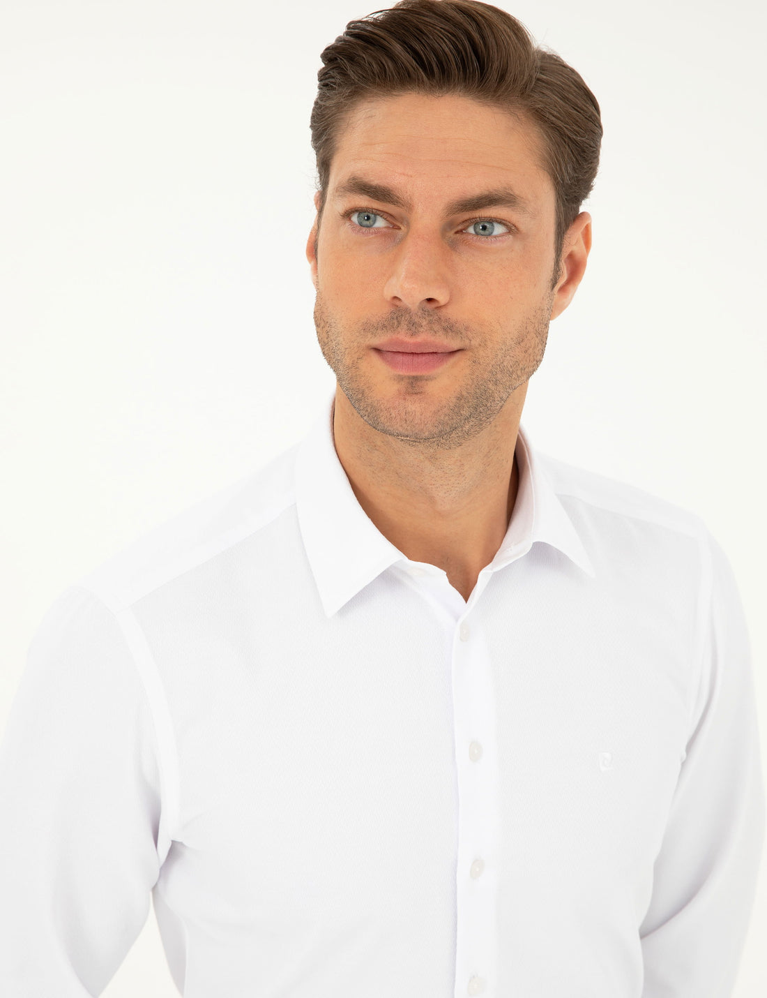 White Slim Fit Chunky Long Sleeve Shirt