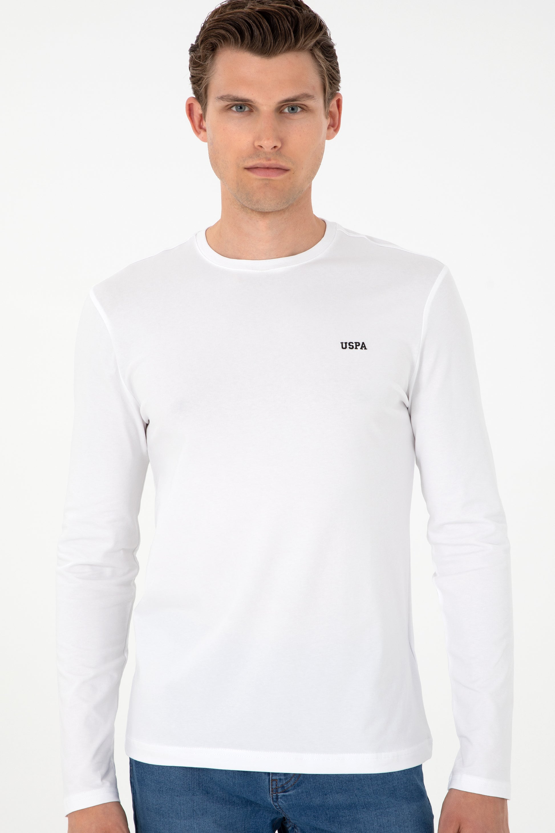 Men's Slim Fit Crew Neck White Basic Sweatshirt