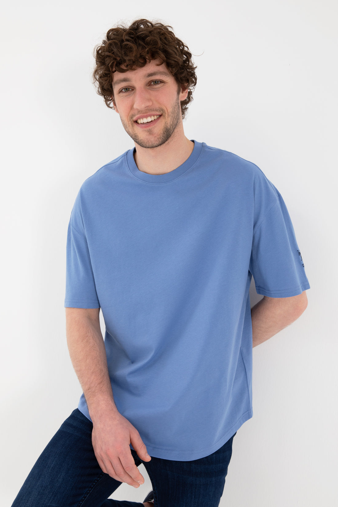 Men's Long Fit Crew Neck Dark Blue Basic T-Shirt