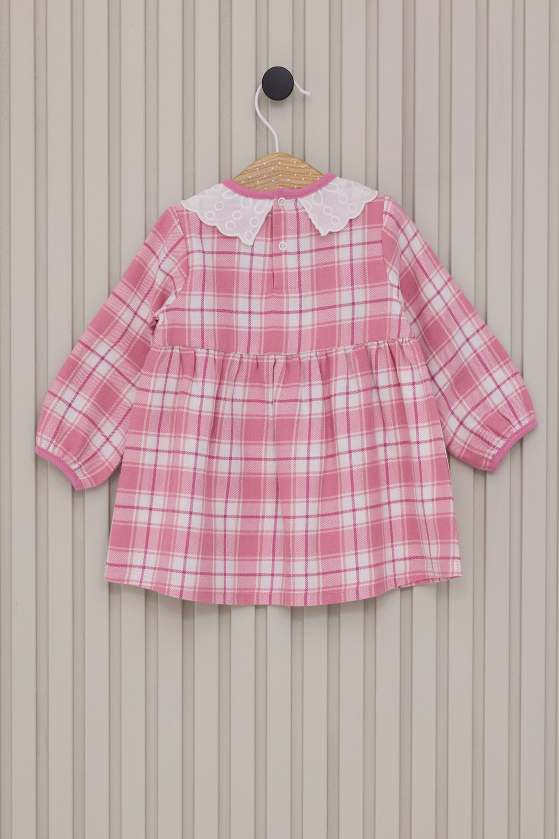 Baby Girl Pink Plaid Patterned Dress Bandana Set of 2