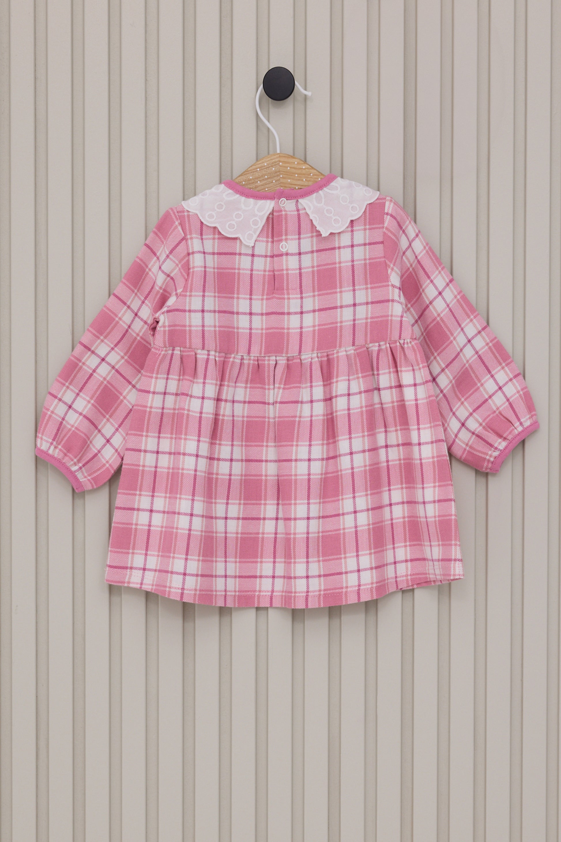 Baby Girl Pink Plaid Patterned Dress Bandana Set of 2