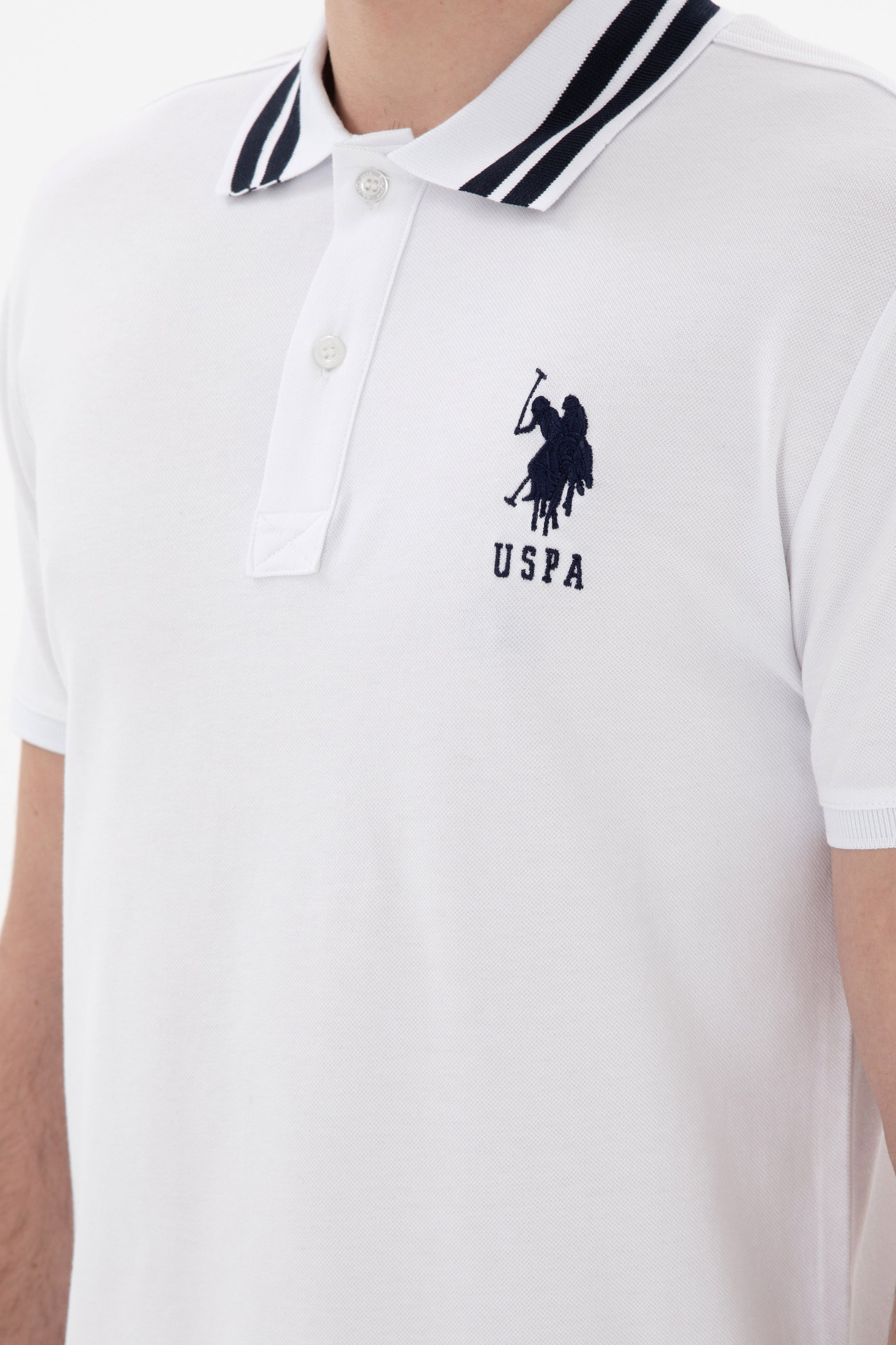 Men's Slim Fit Polo Neck White Basic T-Shirt