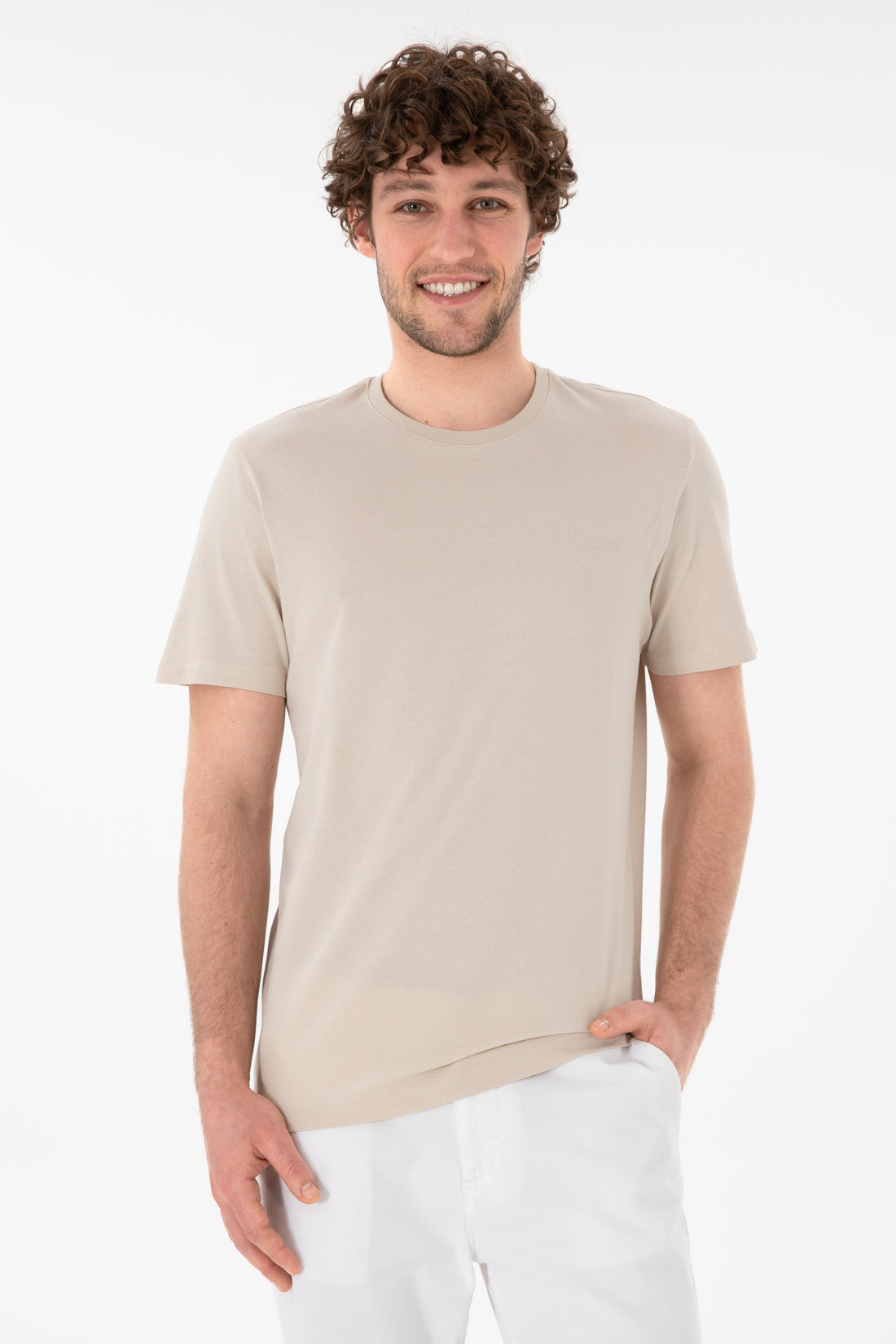 Men's Regular Fit Crew Neck Stone Basic T-Shirt