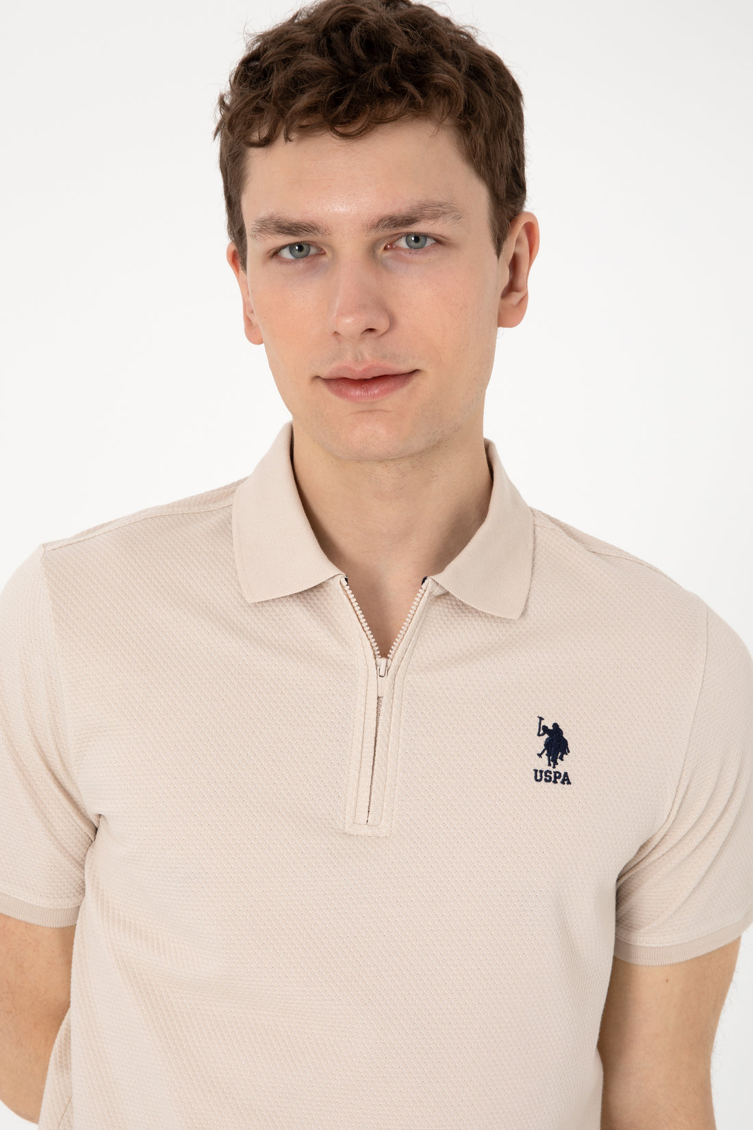 Men's Regular Fit Zipper Stone Textured T-Shirt