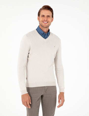 Stone Slim Fit V Neck Basic Knitwear Sweater